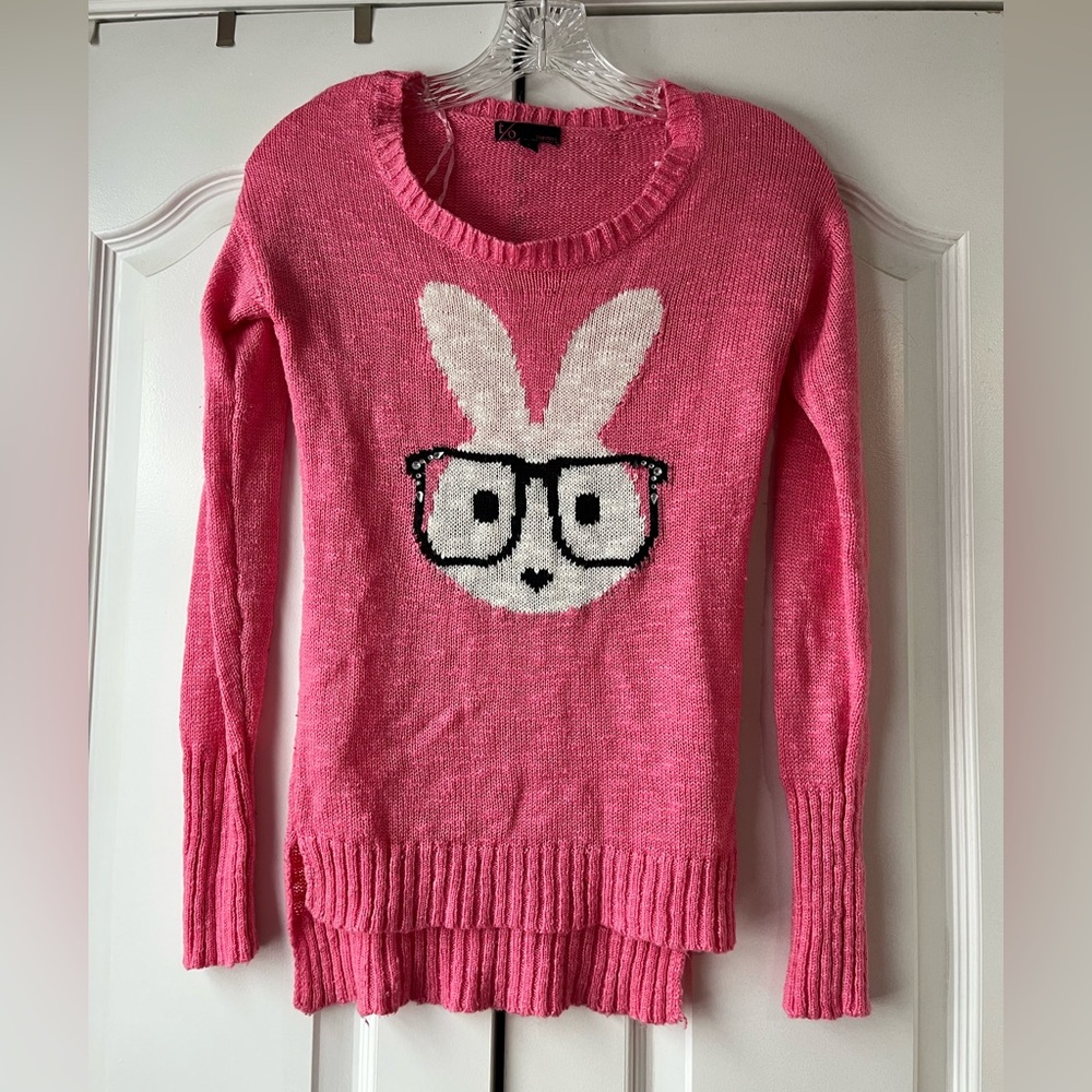 Chic Pink Bunny Sweater with Glasses